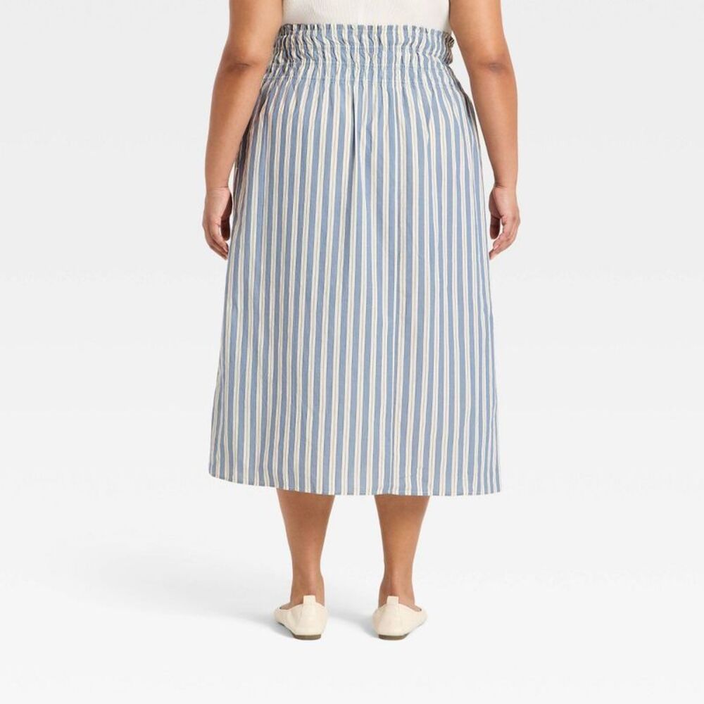 Open Box - Women's Pull-On Midi Full Skirt - Universal Thread Blue Striped - Picture 2 of 3